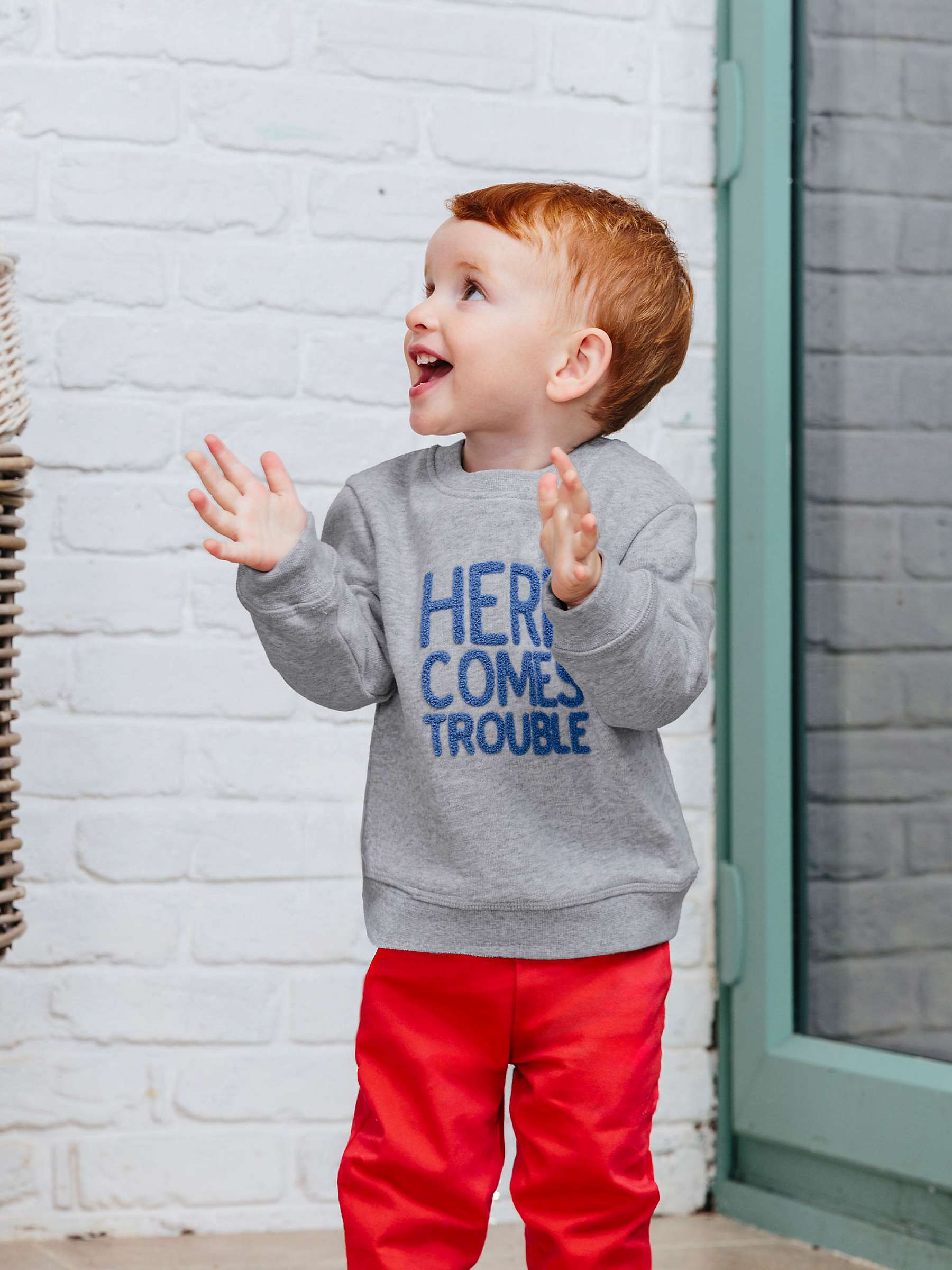 Buy Trotters Baby Here Comes Trouble Sweatshirt, Grey Marl Online at johnlewis.com