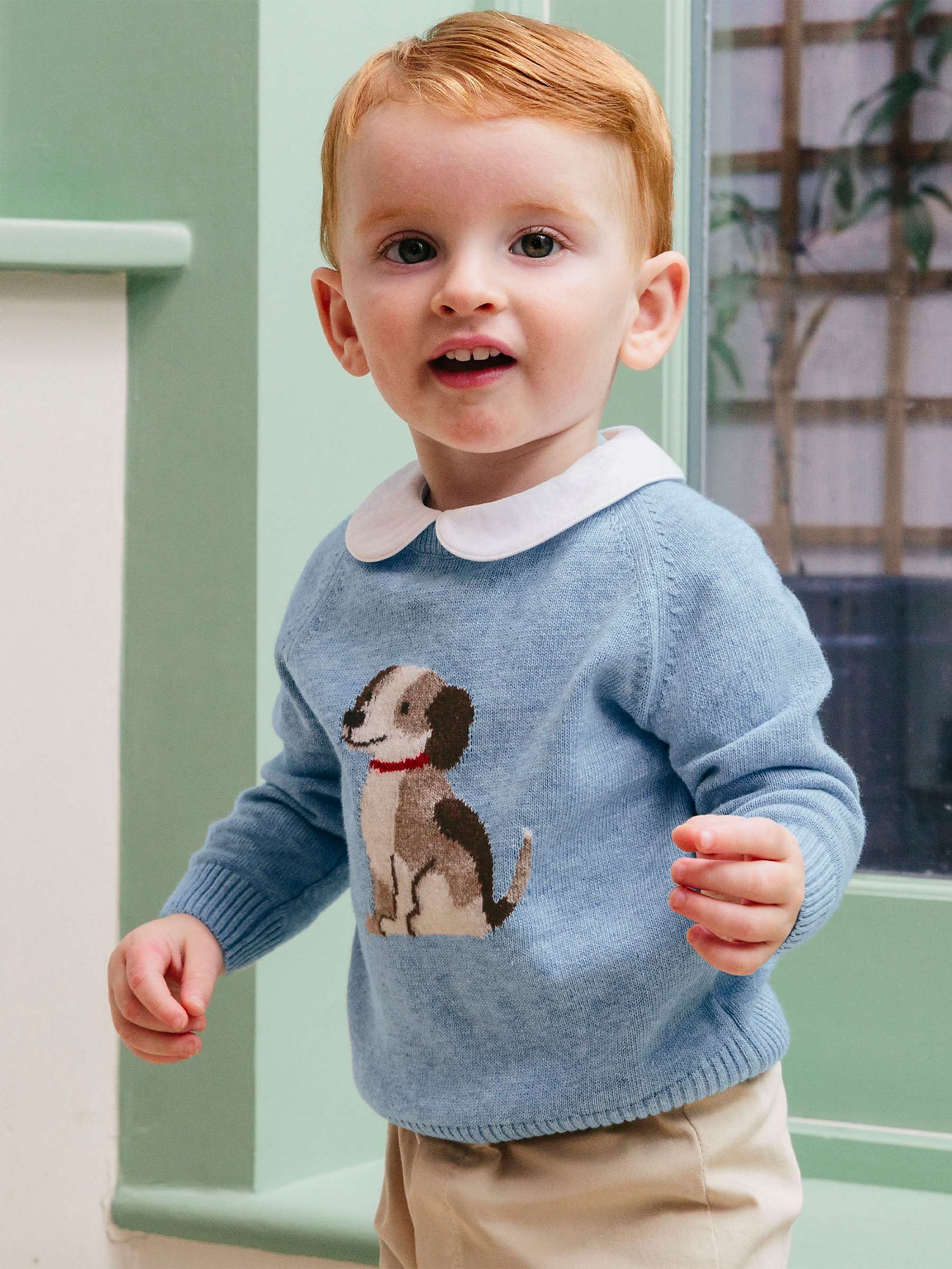 Buy Trotters Baby Puppy Intarsia Jumper, Blue Marl Online at johnlewis.com