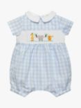 Trotters Baby Little Smocked Safari Linen Blend Romper, Blue/Multi