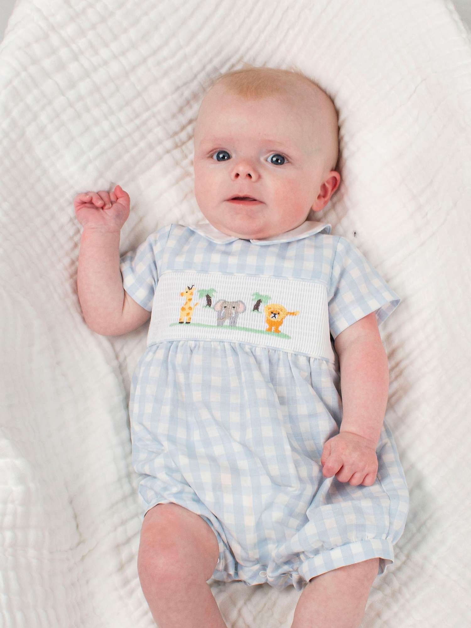 Buy Trotters Baby Little Smocked Safari Linen Blend Romper, Blue/Multi Online at johnlewis.com