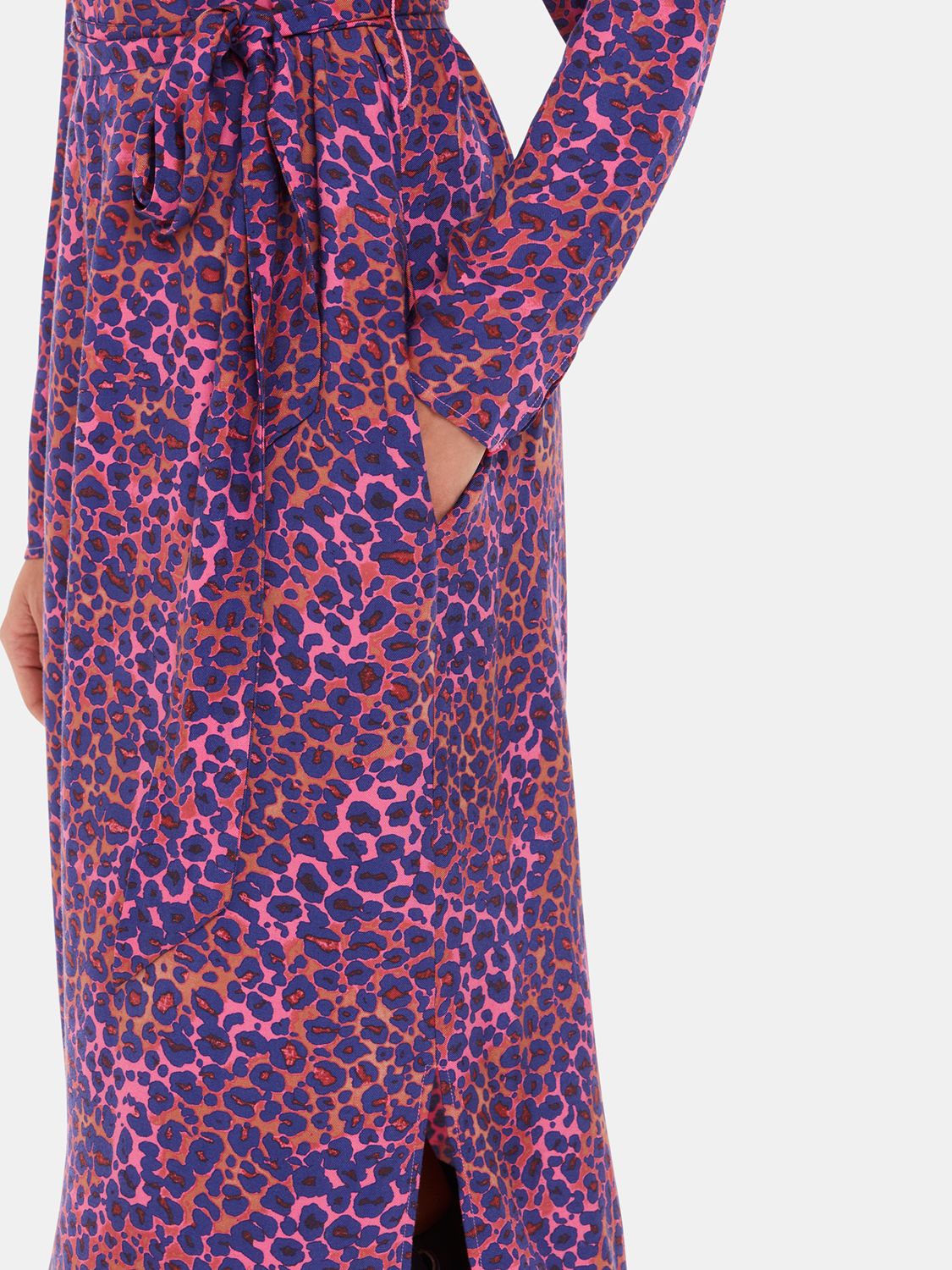 Whistles Mottled Leopard Midi Dress, Pink/Multi, 10