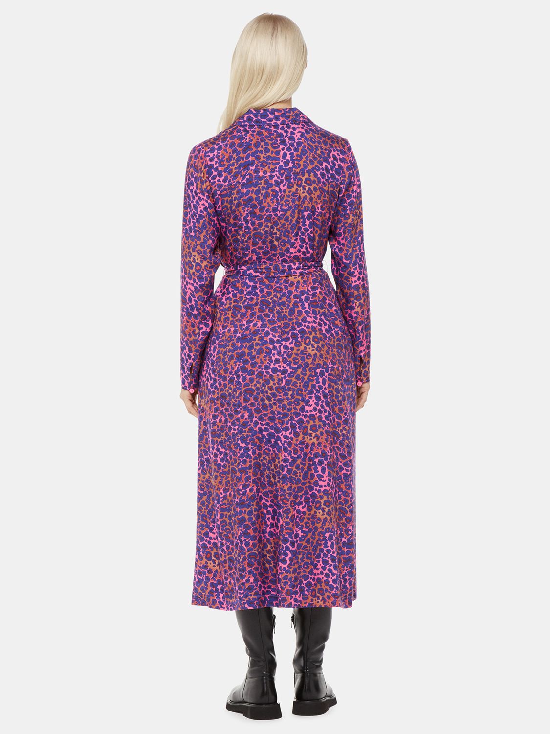 Whistles Petite Mottled Leopard Print Midi Dress, Pink/Multi, 6
