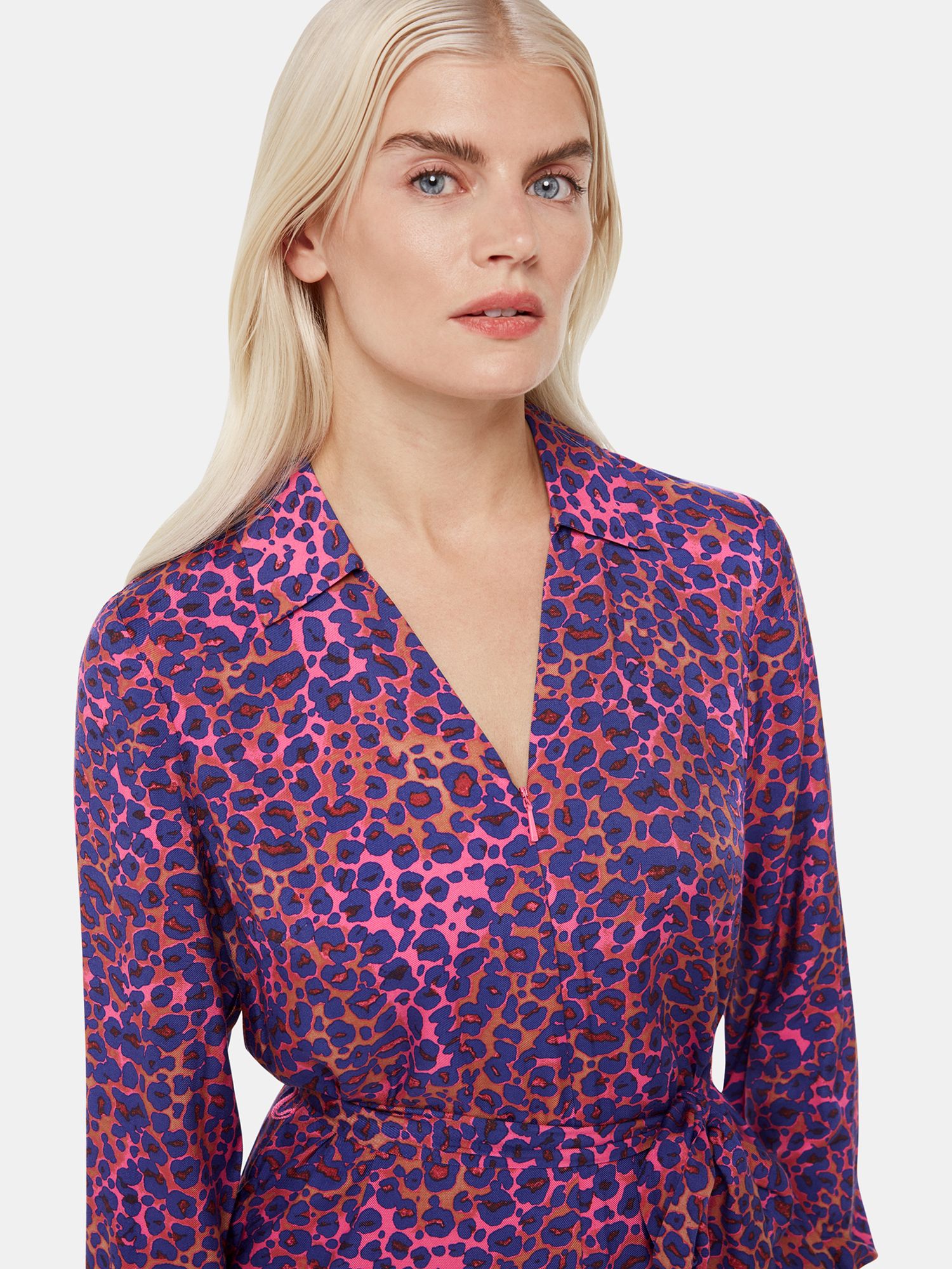 Whistles Petite Mottled Leopard Print Midi Dress, Pink/Multi, 6