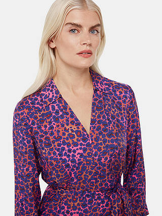 Whistles Petite Mottled Leopard Print Midi Dress, Pink/Multi