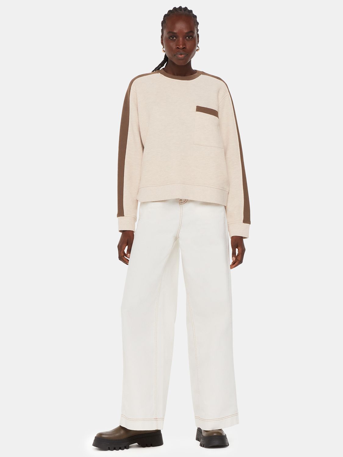 Buy Whistles Colourblock Sweatshirt, Khaki/Beige Online at johnlewis.com