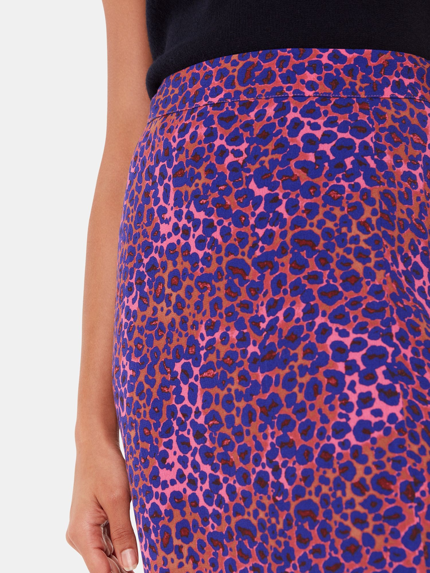 Whistles Mottled Leopard Print Midi Skirt, Pink/Multi, 6
