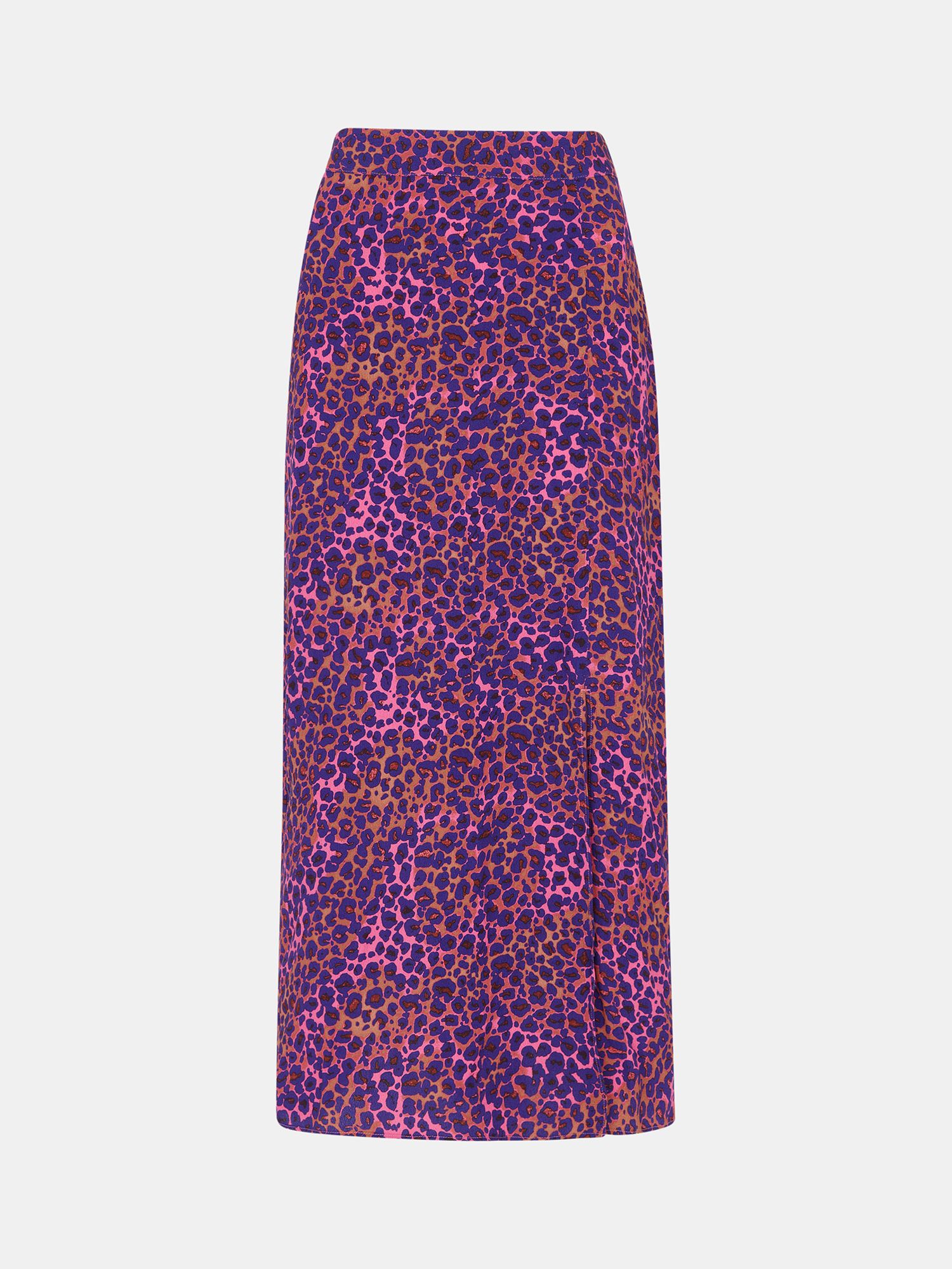 Whistles Mottled Leopard Print Midi Skirt, Pink/Multi, 6