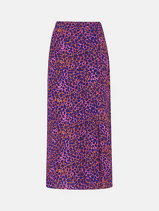 Whistles Mottled Leopard Print Midi Skirt, Pink/Multi