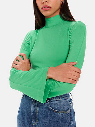 Whistles Wide Sleeve High Neck Top, Green