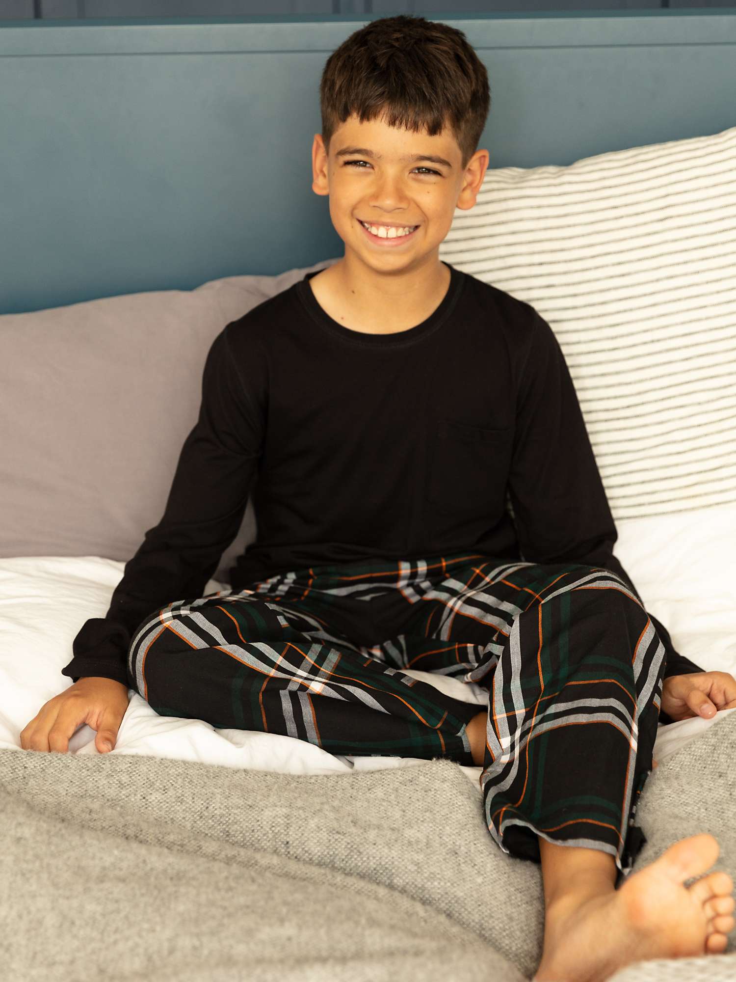 Buy Minijammies Kids' Blake Check Print Pyjamas, Black/Multi Online at johnlewis.com