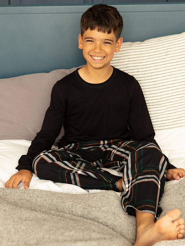 Minijammies Kids' Blake Check Print Pyjamas, Black/Multi