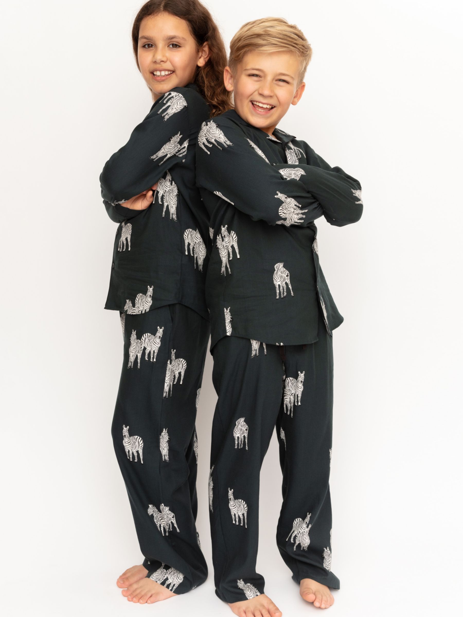 Minijammies Kids' Blake Zebra Print Unisex Pyjamas, Dark Green/Multi, 8-9 years