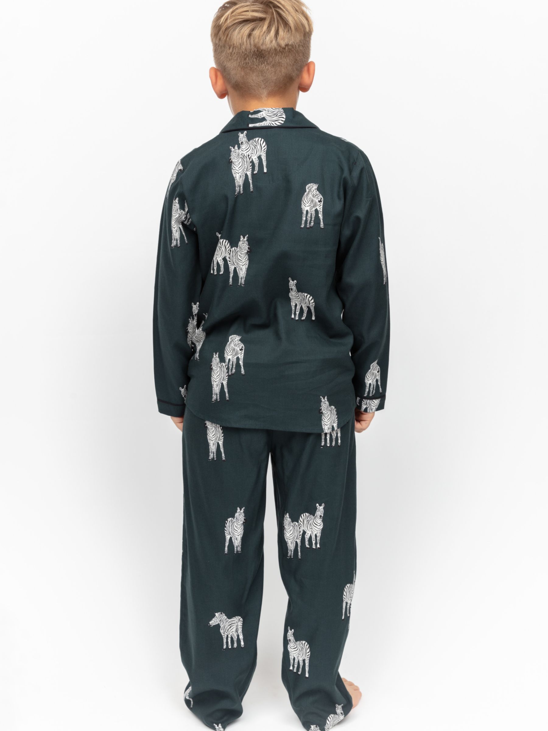 Minijammies Kids' Blake Zebra Print Unisex Pyjamas, Dark Green/Multi, 8-9 years