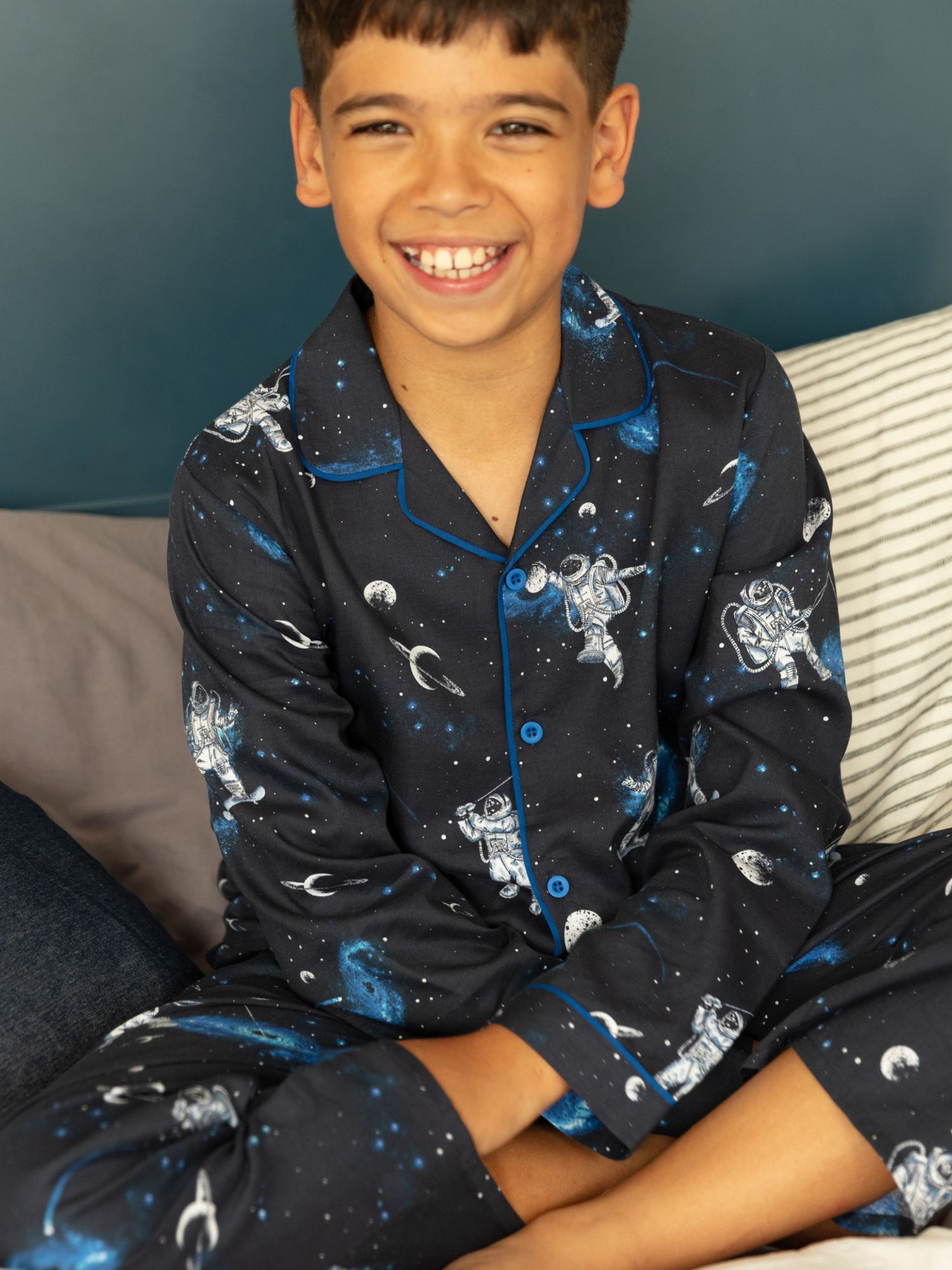 Minijammies Kids' Aldrin Astronaut Long Sleeve Pyjama Set, Navy/Multi, 10-11 years