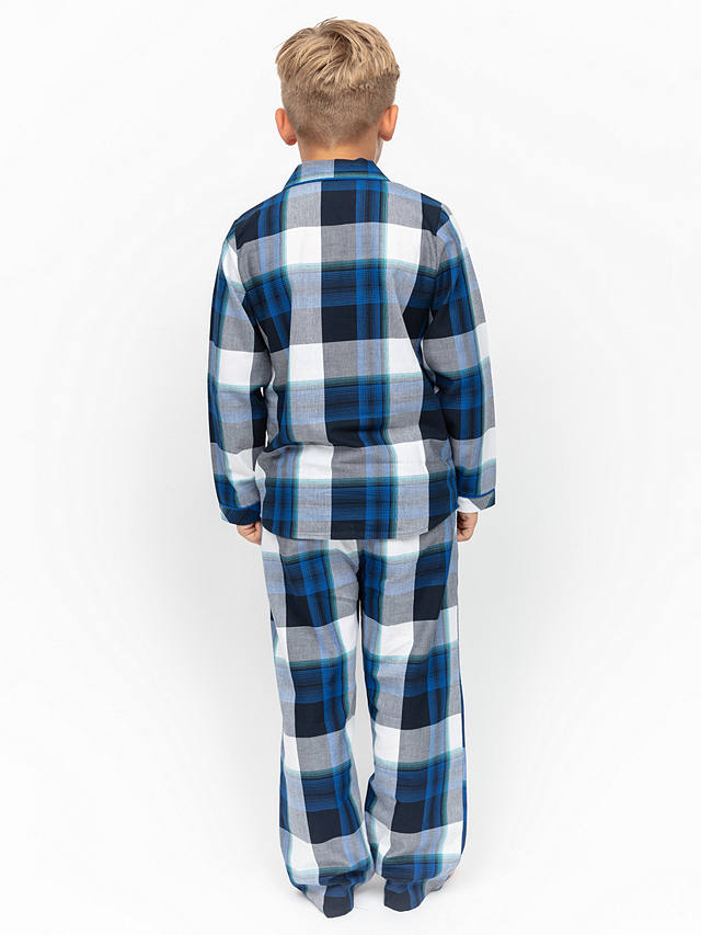 Minijammies Kids' Aldrin Check Long Sleeve Pyjama Set, Navy/Multi