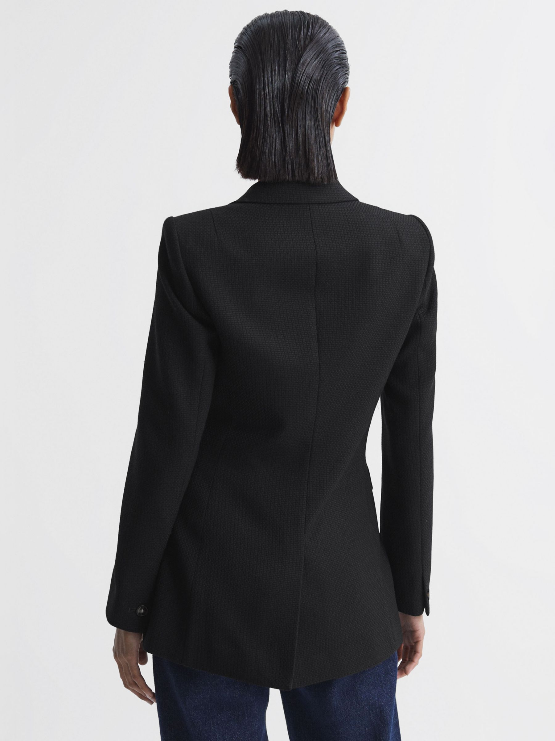 Buy Reiss Lana Textured Wool Blend Double Breasted Blazer, Black Online at johnlewis.com