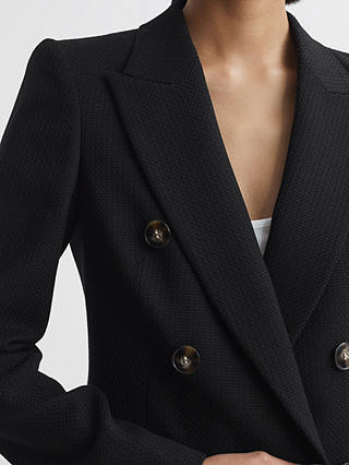 Reiss Lana Textured Wool Blend Double Breasted Blazer, Black