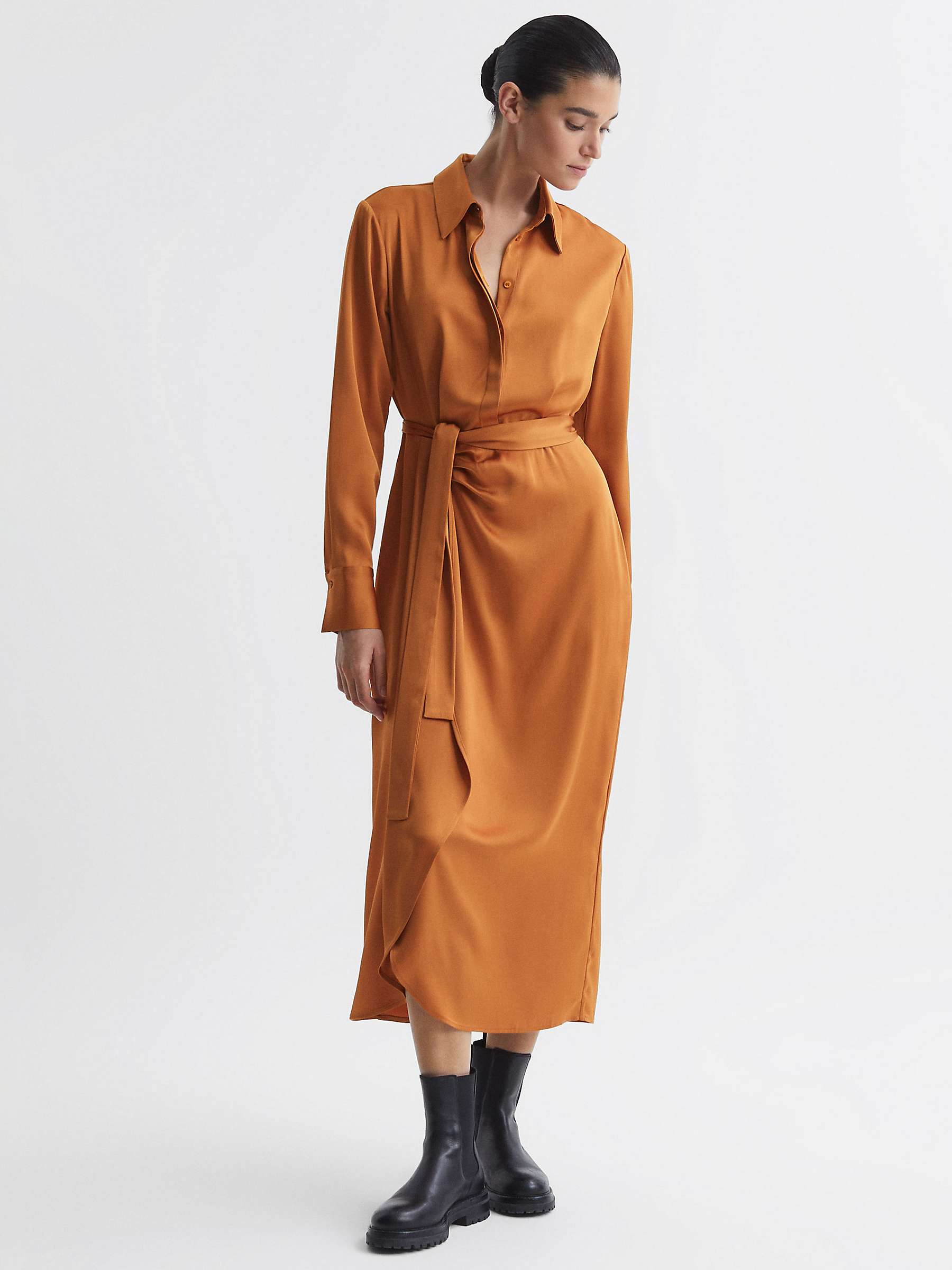 Buy Reiss Arabella Satin Shirt Style Midi Dress, Rust Online at johnlewis.com