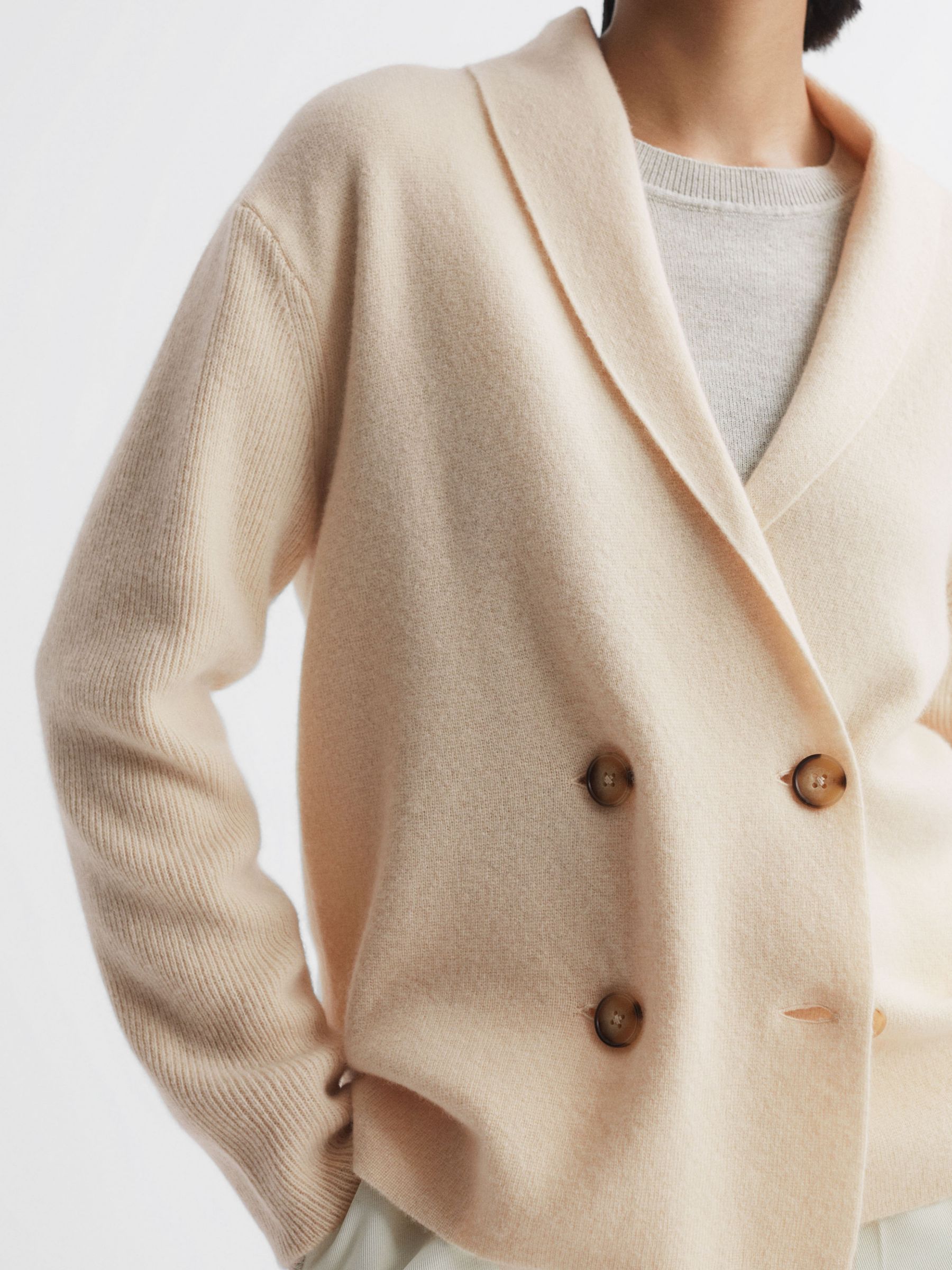 Buy Reiss Sara Wool Cashmere Blend Double Breasted Cardigan, Cream Online at johnlewis.com