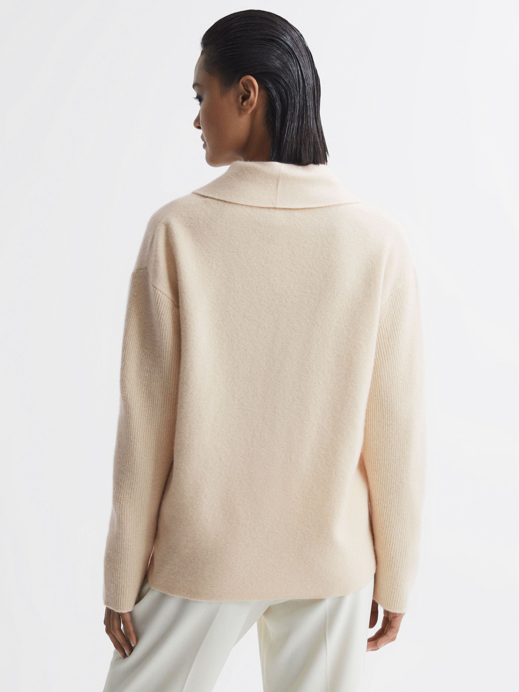 Reiss Sara Wool Cashmere Blend Double Breasted Cardigan, Cream at John ...