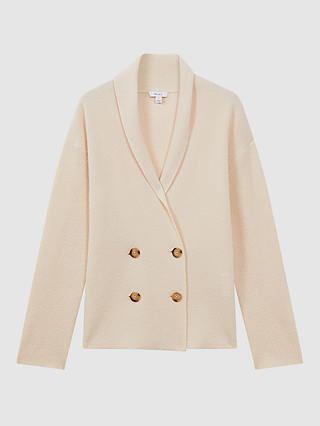 Reiss Sara Wool Cashmere Blend Double Breasted Cardigan, Cream