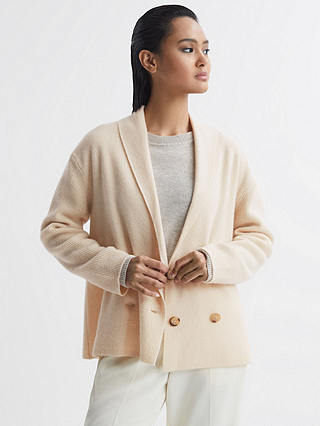 Reiss Sara Wool Cashmere Blend Double Breasted Cardigan, Cream