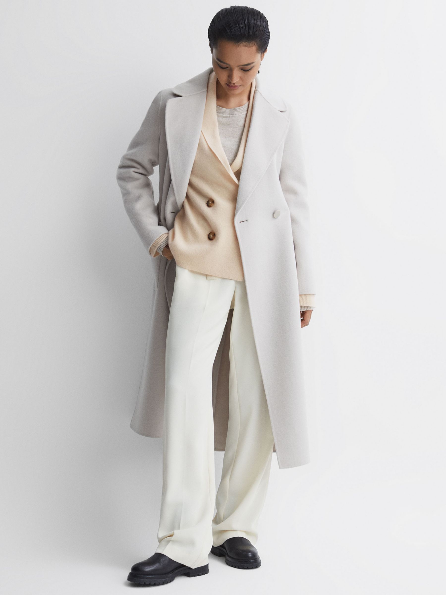 Buy Reiss Sara Wool Cashmere Blend Double Breasted Cardigan, Cream Online at johnlewis.com