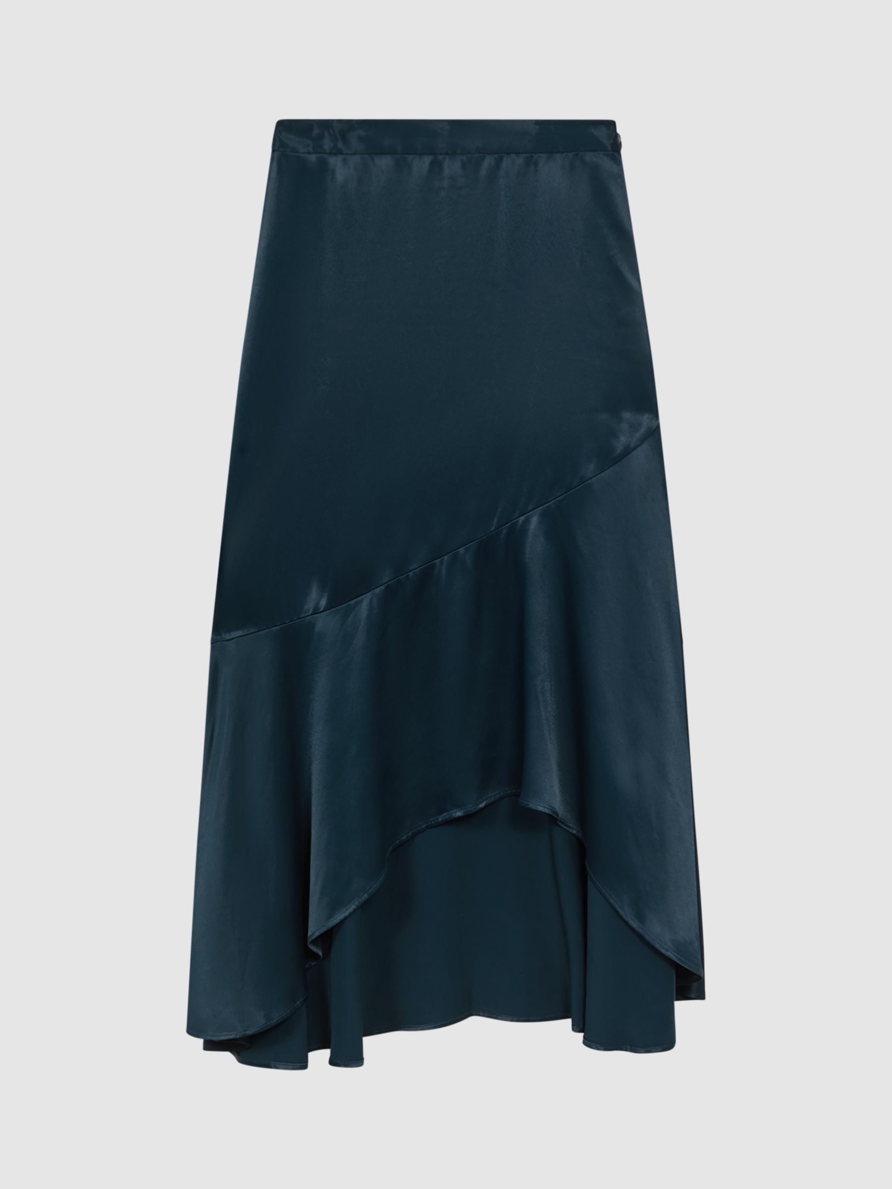 Buy Reiss Inga Satin Asymmetric Hem Midi Skirt, Teal Online at johnlewis.com