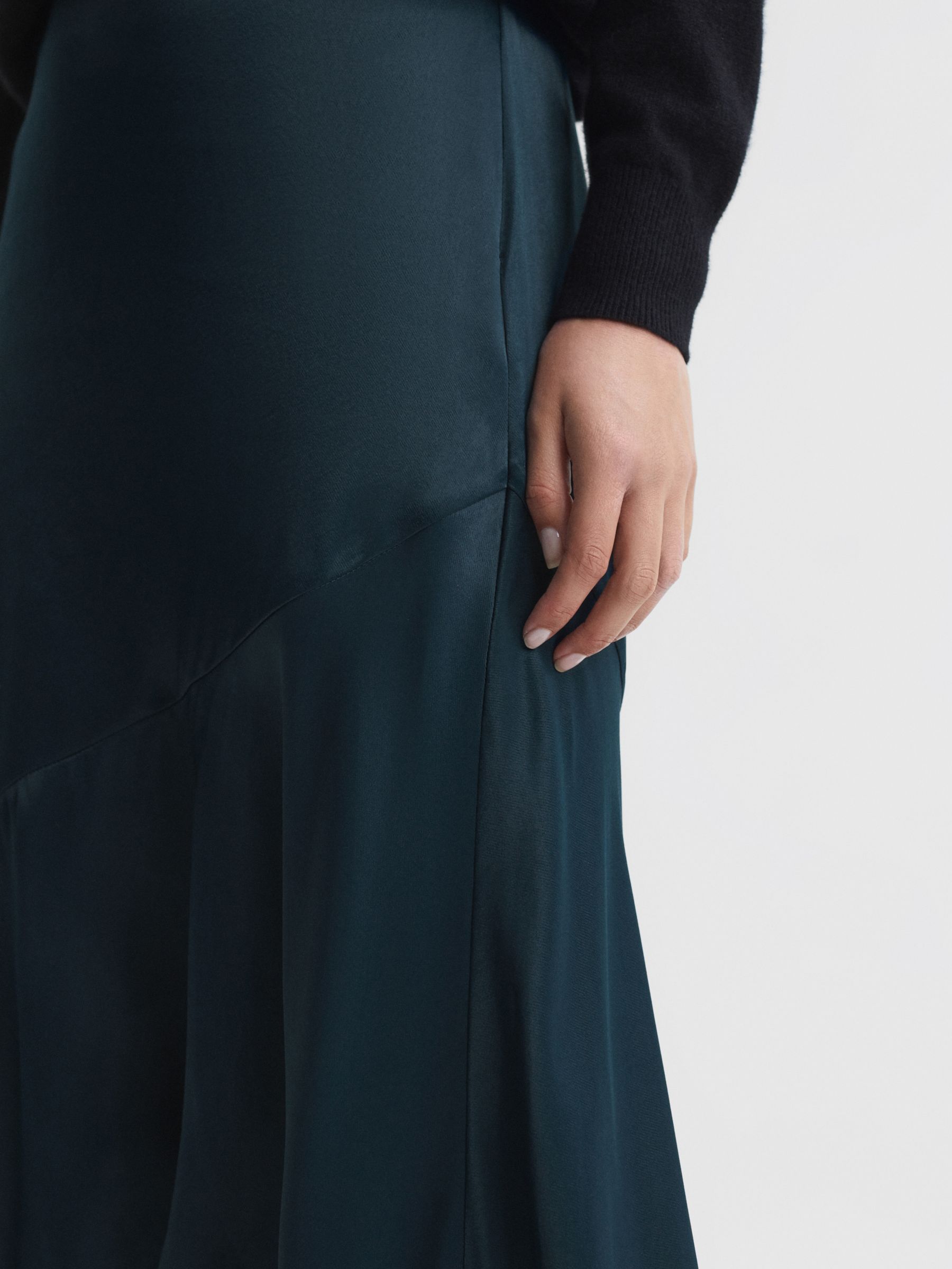 Buy Reiss Inga Satin Asymmetric Hem Midi Skirt, Teal Online at johnlewis.com