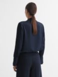 Reiss Hazel Tie Neck Blouse, Navy