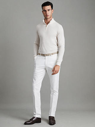 Reiss Blackhall Long Sleeve Merino Funnel Zip Jumper, White