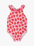 Trotters Baby Strawberry Print Frill Swimsuit, Pink/Strawberry