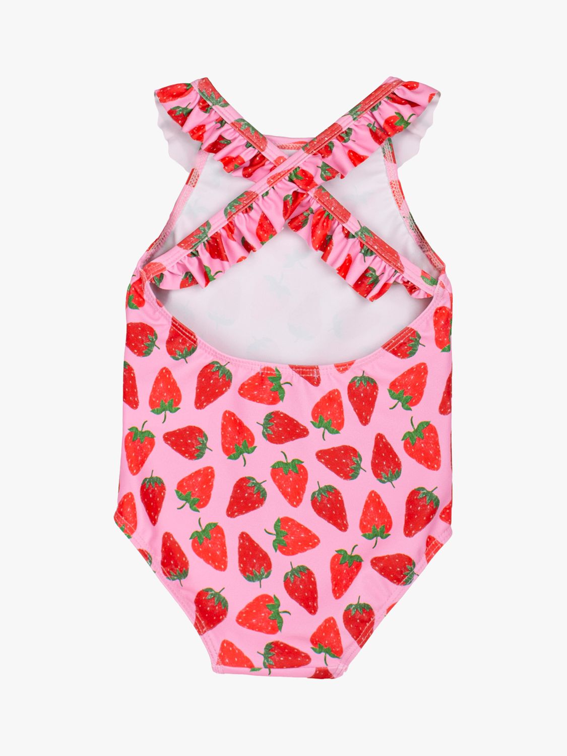 Trotters Baby Strawberry Print Frill Swimsuit, Pink/Strawberry, 3-6 months