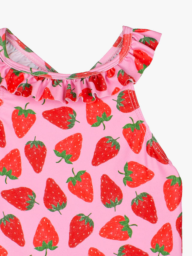 Trotters Baby Strawberry Print Frill Swimsuit, Pink/Strawberry