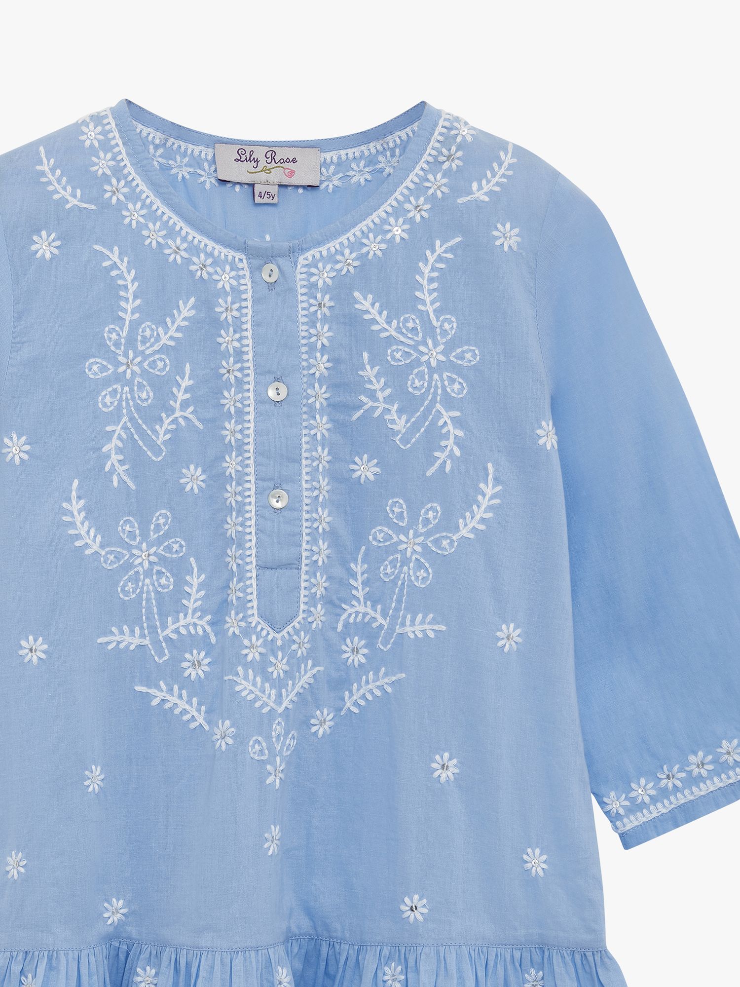 Trotters Kids' Floral Embroidered Kaftan, Blue/White, 2-3 years