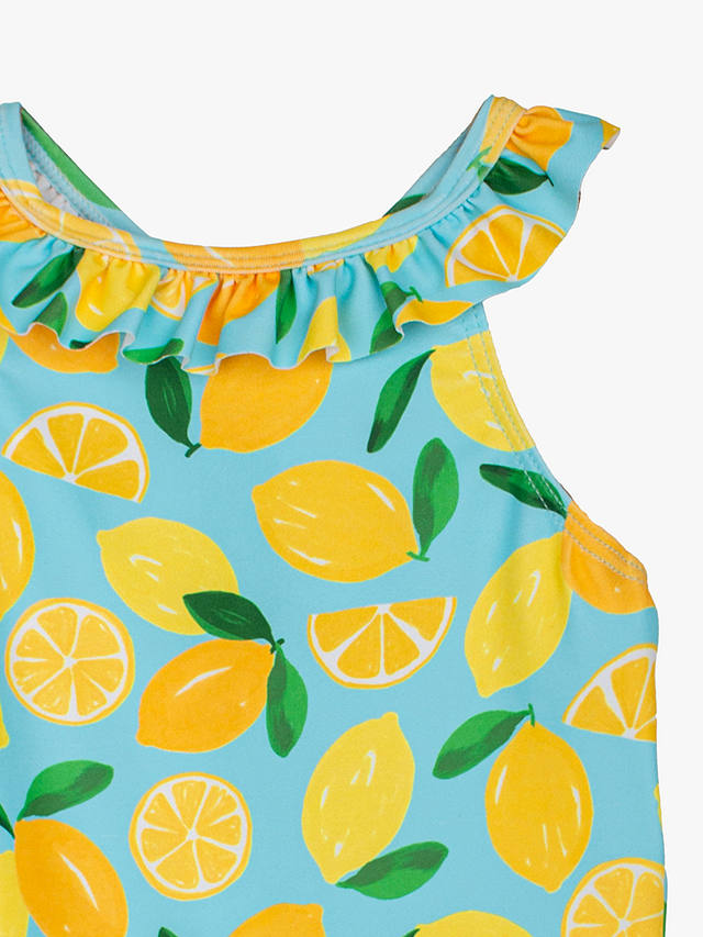 Trotters Baby Lemons Print Frill Swimsuit, Aqua/Lemon