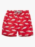 Trotters Kids' Shark Print Swim Shorts, Red/Multi
