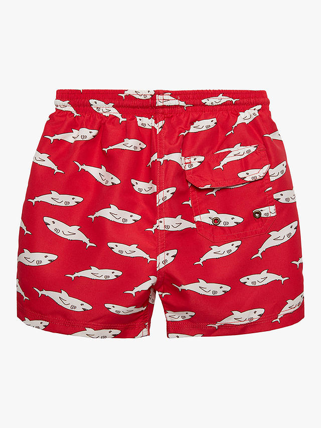 Trotters Kids' Shark Print Swim Shorts, Red/Multi
