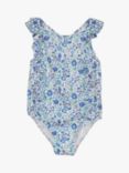 Trotters Kids' Liberty D'Anjo Floral Print Frill Swimsuit, Blue