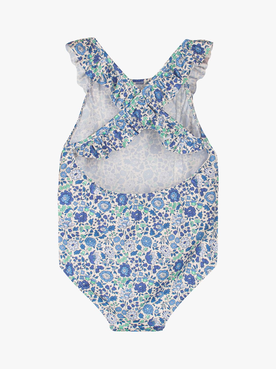 Buy Trotters Kids' Liberty D'Anjo Floral Print Frill Swimsuit, Blue Online at johnlewis.com