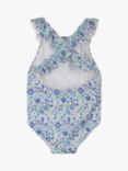 Trotters Kids' Liberty D'Anjo Floral Print Frill Swimsuit, Blue