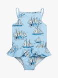 Trotters Kids' Sailboat Peplum Swimsuit, Blue/Multi