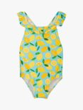 Trotters Kids' Lemons Print Frill Swimsuit, Aqua/Lemon