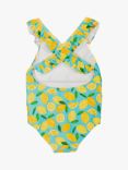 Trotters Kids' Lemons Print Frill Swimsuit, Aqua/Lemon