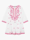 Trotters Kids' Floral Embroidered Kaftan, White/Fuchsia