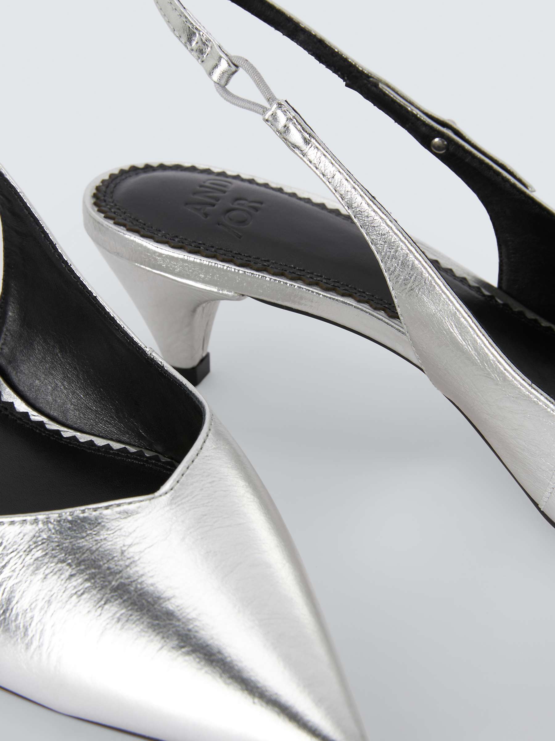 Buy AND/OR Dahlea Leather Sweetheart Topline Slingback Court Shoes, Silver Online at johnlewis.com