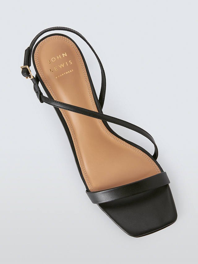 John Lewis Mindie Leather Asymmetric Strappy Mid Heel Sandals, Black