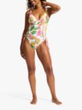 Seafolly Tropica Leaf Print Swimsuit, Ecru/Multi