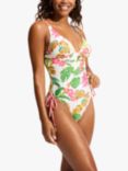 Seafolly Tropica Leaf Print Swimsuit, Ecru/Multi