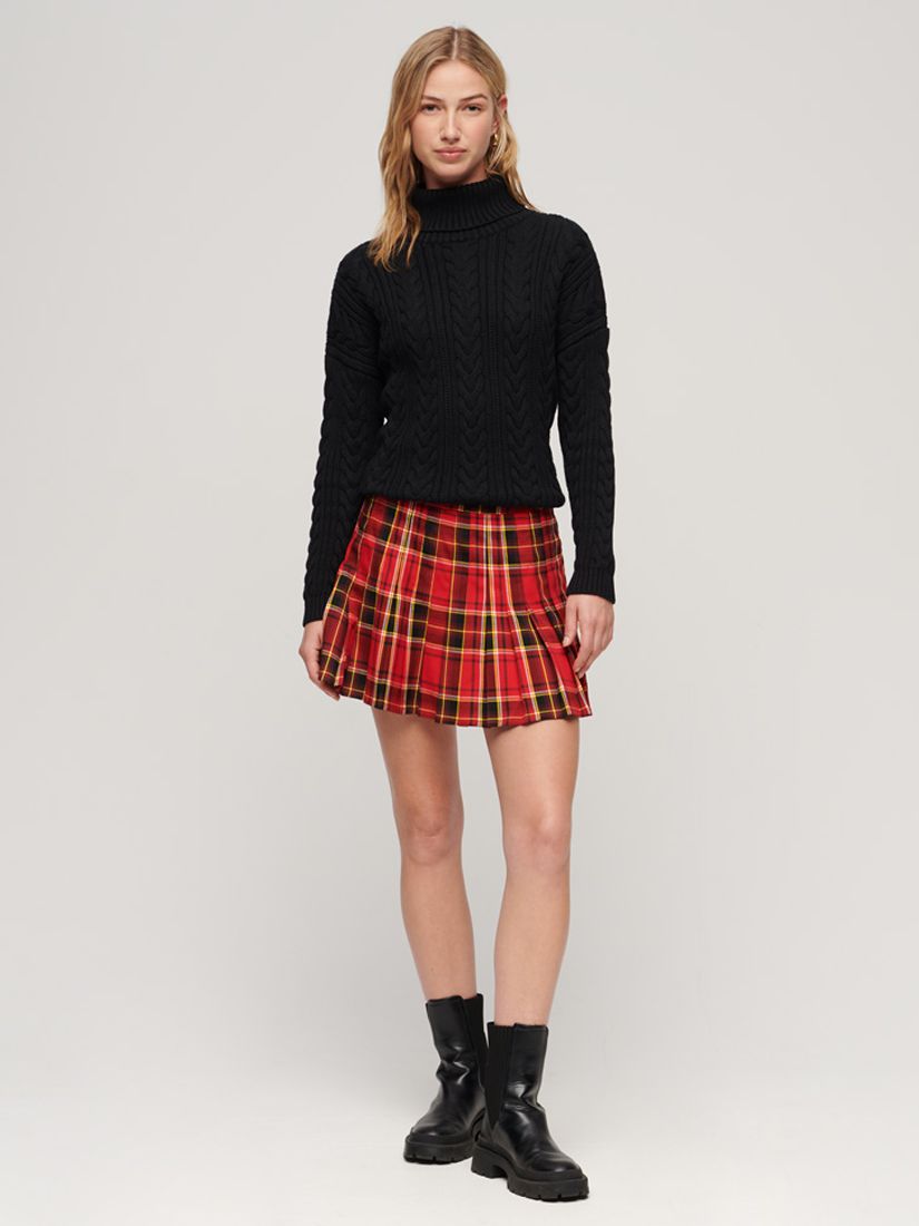 Superdry Mid Rise Check Mini Skirt, Red/Black